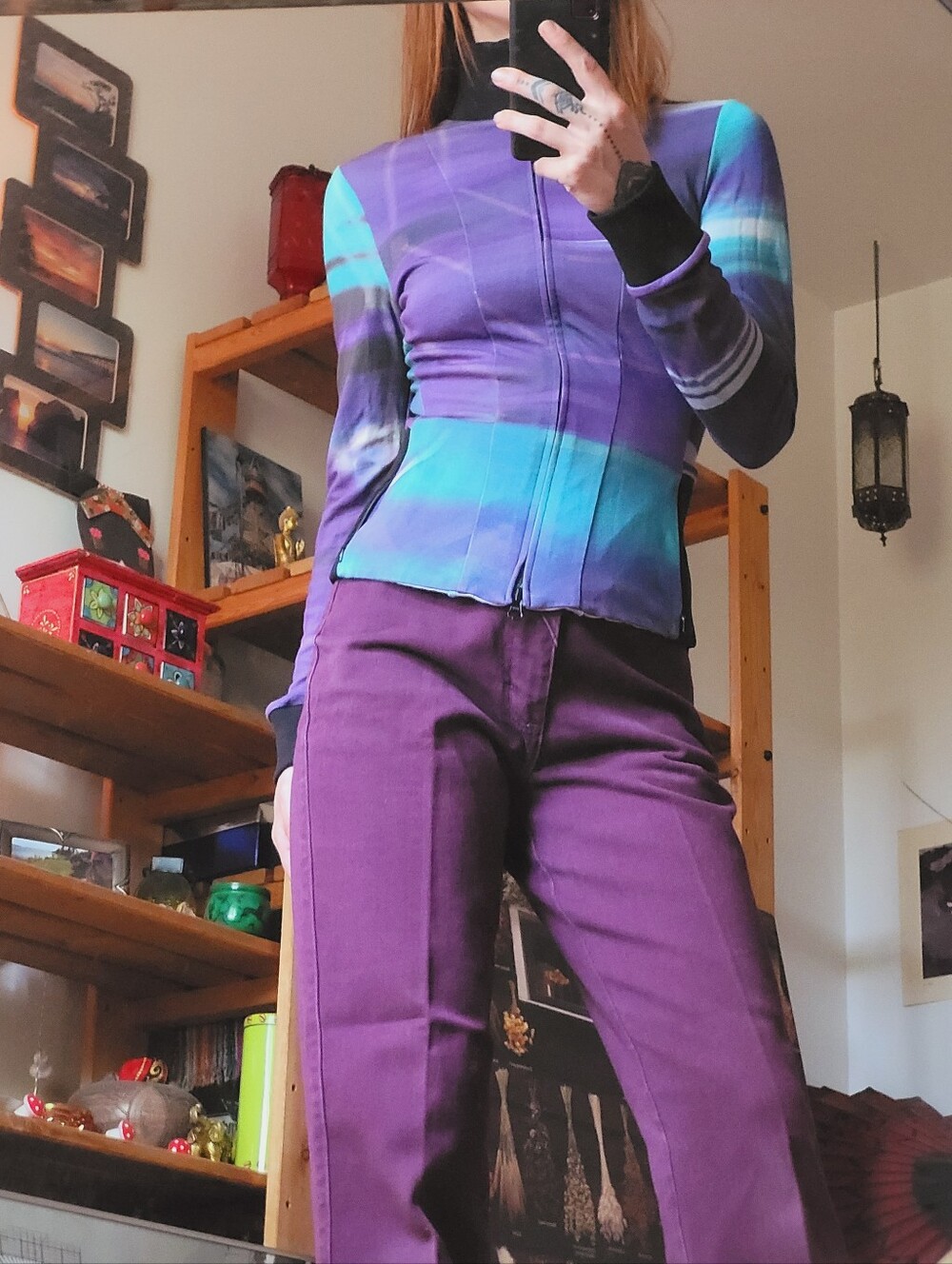 Adidas Y-3 Yohji Yamamoto Women Turtleneck Stretch Sweatshirt Purple Zip-up - M - Picture 10 of 10